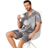 image:imageEkouaer Mens Pajamas Set Silk Satin Sleepwear Short Sleeve Button Down Pjs Set 2 Piece Loungewear with Pockets SXXLDark Grey