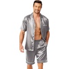 image:imageEkouaer Mens Pajamas Set Silk Satin Sleepwear Short Sleeve Button Down Pjs Set 2 Piece Loungewear with Pockets SXXLDark Grey