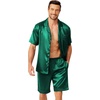 image:imageEkouaer Mens Pajamas Set Silk Satin Sleepwear Short Sleeve Button Down Pjs Set 2 Piece Loungewear with Pockets SXXLGreen
