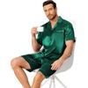 image:imageEkouaer Mens Pajamas Set Silk Satin Sleepwear Short Sleeve Button Down Pjs Set 2 Piece Loungewear with Pockets SXXLGreen