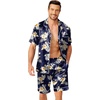 image:imageEkouaer Mens Pajamas Set Silk Satin Sleepwear Short Sleeve Button Down Pjs Set 2 Piece Loungewear with Pockets SXXLHawaiian Flowers