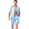 image:imageEkouaer Mens Pajamas Set Silk Satin Sleepwear Short Sleeve Button Down Pjs Set 2 Piece Loungewear with Pockets SXXLLight Blue