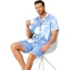 image:imageEkouaer Mens Pajamas Set Silk Satin Sleepwear Short Sleeve Button Down Pjs Set 2 Piece Loungewear with Pockets SXXLLight Blue