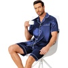 image:imageEkouaer Mens Pajamas Set Silk Satin Sleepwear Short Sleeve Button Down Pjs Set 2 Piece Loungewear with Pockets SXXLNavy