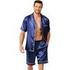 image:imageEkouaer Mens Pajamas Set Silk Satin Sleepwear Short Sleeve Button Down Pjs Set 2 Piece Loungewear with Pockets SXXLNavy