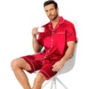 image:imageEkouaer Mens Pajamas Set Silk Satin Sleepwear Short Sleeve Button Down Pjs Set 2 Piece Loungewear with Pockets SXXLRed