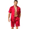 image:imageEkouaer Mens Pajamas Set Silk Satin Sleepwear Short Sleeve Button Down Pjs Set 2 Piece Loungewear with Pockets SXXLRed