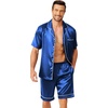 image:imageEkouaer Mens Pajamas Set Silk Satin Sleepwear Short Sleeve Button Down Pjs Set 2 Piece Loungewear with Pockets SXXLRoyal Blue