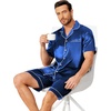 image:imageEkouaer Mens Pajamas Set Silk Satin Sleepwear Short Sleeve Button Down Pjs Set 2 Piece Loungewear with Pockets SXXLRoyal Blue