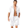 image:imageEkouaer Mens Pajamas Set Silk Satin Sleepwear Short Sleeve Button Down Pjs Set 2 Piece Loungewear with Pockets SXXLWhite