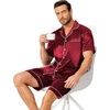 image:imageEkouaer Mens Pajamas Set Silk Satin Sleepwear Short Sleeve Button Down Pjs Set 2 Piece Loungewear with Pockets SXXLWine