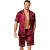 image:imageEkouaer Mens Pajamas Set Silk Satin Sleepwear Short Sleeve Button Down Pjs Set 2 Piece Loungewear with Pockets SXXLWine