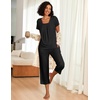 image:imageEkouaer Pajama Set for Women Short Sleeve Top With Capri Pants Pjs 2 Piece Square Neck Loungewear Soft Sleepwear with PocketsBlack