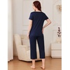 image:imageEkouaer Pajama Set for Women Short Sleeve Top With Capri Pants Pjs 2 Piece Square Neck Loungewear Soft Sleepwear with PocketsNavy Blue