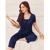 image:imageEkouaer Pajama Set for Women Short Sleeve Top With Capri Pants Pjs 2 Piece Square Neck Loungewear Soft Sleepwear with PocketsNavy Blue