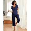 image:imageEkouaer Pajama Set for Women Short Sleeve Top With Capri Pants Pjs 2 Piece Square Neck Loungewear Soft Sleepwear with PocketsNavy Blue