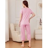 image:imageEkouaer Pajama Set for Women Short Sleeve Top With Capri Pants Pjs 2 Piece Square Neck Loungewear Soft Sleepwear with PocketsVeiled Rose