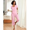 image:imageEkouaer Pajama Set for Women Short Sleeve Top With Capri Pants Pjs 2 Piece Square Neck Loungewear Soft Sleepwear with PocketsVeiled Rose
