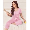 image:imageEkouaer Pajama Set for Women Short Sleeve Top With Capri Pants Pjs 2 Piece Square Neck Loungewear Soft Sleepwear with PocketsVeiled Rose