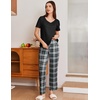 image:imageEkouaer Pajama Sets for Women 2 Pack Short Sleeve with Long Pant Pjs Sleepwear Comfy Lounge Sets with PocketsBlack PlaidRose Pliad