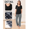 image:imageEkouaer Pajama Sets for Women 2 Pack Short Sleeve with Long Pant Pjs Sleepwear Comfy Lounge Sets with PocketsBlack PlaidRose Pliad