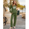 image:imageEkouaer Pajama Sets for Women 2 Piece Plaid Pjs Long Sleeve Lounge Sets Comfy Gingham Nightwear with PocketsArmy Green