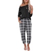 image:imageEkouaer Pajama Sets for Women 2 Piece Plaid Pjs Long Sleeve Lounge Sets Comfy Gingham Nightwear with PocketsBlack and White Plaid