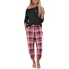 image:imageEkouaer Pajama Sets for Women 2 Piece Plaid Pjs Long Sleeve Lounge Sets Comfy Gingham Nightwear with PocketsDark Pink Plaid