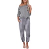 image:imageEkouaer Pajama Sets for Women 2 Piece Plaid Pjs Long Sleeve Lounge Sets Comfy Gingham Nightwear with PocketsGrey and White Plaid