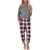 image:imageEkouaer Pajama Sets for Women 2 Piece Plaid Pjs Long Sleeve Lounge Sets Comfy Gingham Nightwear with PocketsRed and Grey Plaid