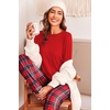 image:imageEkouaer Pajama Sets for Women 2 Piece Plaid Pjs Long Sleeve Lounge Sets Comfy Gingham Nightwear with PocketsRed and White Plaid