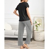 image:imageEkouaer Pajama Sets for Women Round Neck Pjs Short Sleeve Sleepwear with Long Pants Loose Lounge SetsBlack White Striped