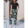 image:imageEkouaer Pajama Sets for Women Round Neck Pjs Short Sleeve Sleepwear with Long Pants Loose Lounge SetsBlackblue Flower