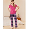 image:imageEkouaer Pajama Sets for Women Round Neck Pjs Short Sleeve Sleepwear with Long Pants Loose Lounge SetsBlackpink Plaid