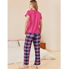 image:imageEkouaer Pajama Sets for Women Round Neck Pjs Short Sleeve Sleepwear with Long Pants Loose Lounge SetsBlackpink Plaid