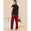 image:imageEkouaer Pajama Sets for Women Round Neck Pjs Short Sleeve Sleepwear with Long Pants Loose Lounge SetsBlackred Plaid