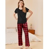image:imageEkouaer Pajama Sets for Women Round Neck Pjs Short Sleeve Sleepwear with Long Pants Loose Lounge SetsBlackred Plaid