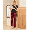 image:imageEkouaer Pajama Sets for Women Round Neck Pjs Short Sleeve Sleepwear with Long Pants Loose Lounge SetsBlackred Plaid