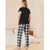 image:imageEkouaer Pajama Sets for Women Round Neck Pjs Short Sleeve Sleepwear with Long Pants Loose Lounge SetsBlackwhite Plaid