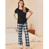 image:imageEkouaer Pajama Sets for Women Round Neck Pjs Short Sleeve Sleepwear with Long Pants Loose Lounge SetsBlackwhite Plaid