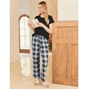 image:imageEkouaer Pajama Sets for Women Round Neck Pjs Short Sleeve Sleepwear with Long Pants Loose Lounge SetsBlackwhite Plaid