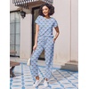 image:imageEkouaer Pajama Sets for Women Round Neck Pjs Short Sleeve Sleepwear with Long Pants Loose Lounge SetsBlue Flower Bouquet