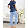 image:imageEkouaer Pajama Sets for Women Round Neck Pjs Short Sleeve Sleepwear with Long Pants Loose Lounge SetsBlue Leaves