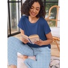 image:imageEkouaer Pajama Sets for Women Round Neck Pjs Short Sleeve Sleepwear with Long Pants Loose Lounge SetsBlue Leaves