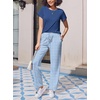 image:imageEkouaer Pajama Sets for Women Round Neck Pjs Short Sleeve Sleepwear with Long Pants Loose Lounge SetsBlue Leaves