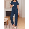 image:imageEkouaer Pajama Sets for Women Round Neck Pjs Short Sleeve Sleepwear with Long Pants Loose Lounge SetsBlue Polka Dots