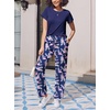 image:imageEkouaer Pajama Sets for Women Round Neck Pjs Short Sleeve Sleepwear with Long Pants Loose Lounge SetsBluenavy Flamingo