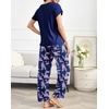image:imageEkouaer Pajama Sets for Women Round Neck Pjs Short Sleeve Sleepwear with Long Pants Loose Lounge SetsBluenavy Flamingo