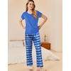 image:imageEkouaer Pajama Sets for Women Round Neck Pjs Short Sleeve Sleepwear with Long Pants Loose Lounge SetsBluewhite Plaid