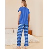 image:imageEkouaer Pajama Sets for Women Round Neck Pjs Short Sleeve Sleepwear with Long Pants Loose Lounge SetsBluewhite Plaid